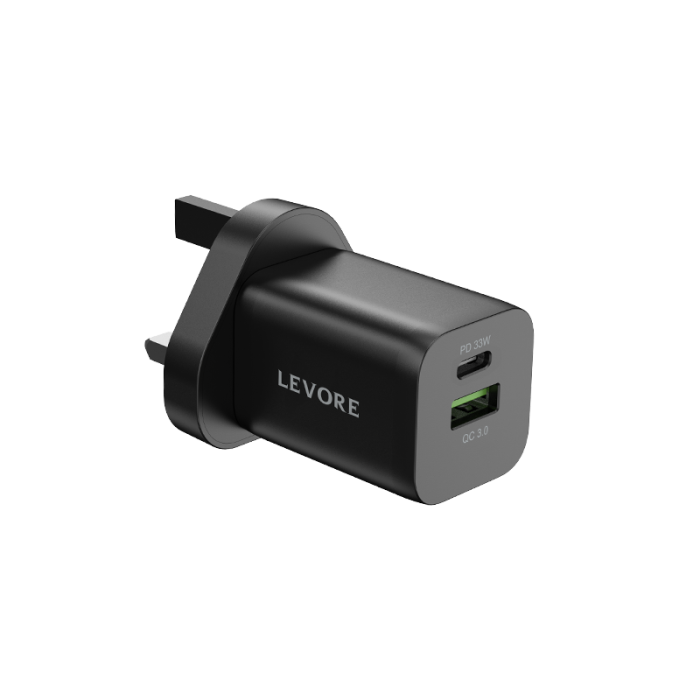 ليفوري - شاحن جداري 33 واط منفذين منفذ تايب سي ومنفذ يو اس بي 33 واط - أسود