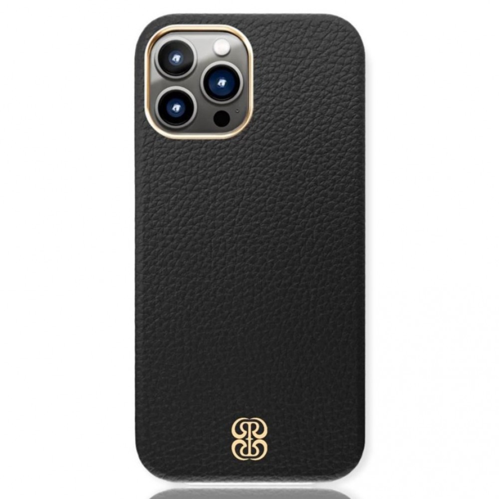 كفر ايفون 13برو مصنوع من الجلد لون اسود مع ماج سيف