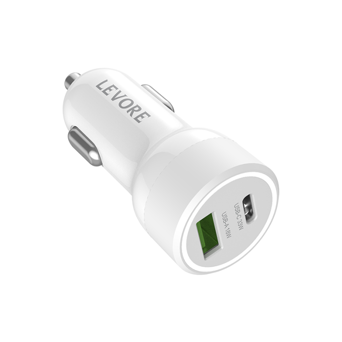 ليفوري - شاحن سيارة منفذين منفذ يو اس بي ومنفذ تايب سي W51 - أبيض