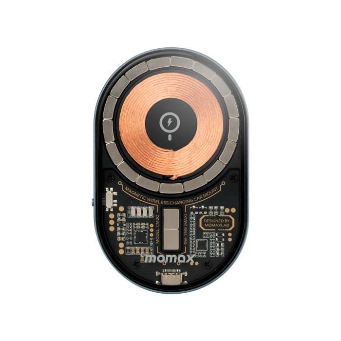 موماكس - شاحن وحامل جوال مغناطيسي للسيارة 15 واط - رمادي