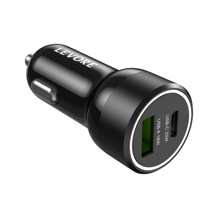 ليفوري - شاحن سيارة منفذين منفذ يو اس بي ومنفذ تايب سي W51 - أسود